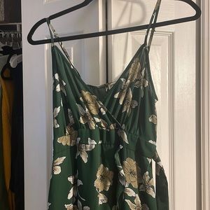 Green floral dress, spaghetti strap